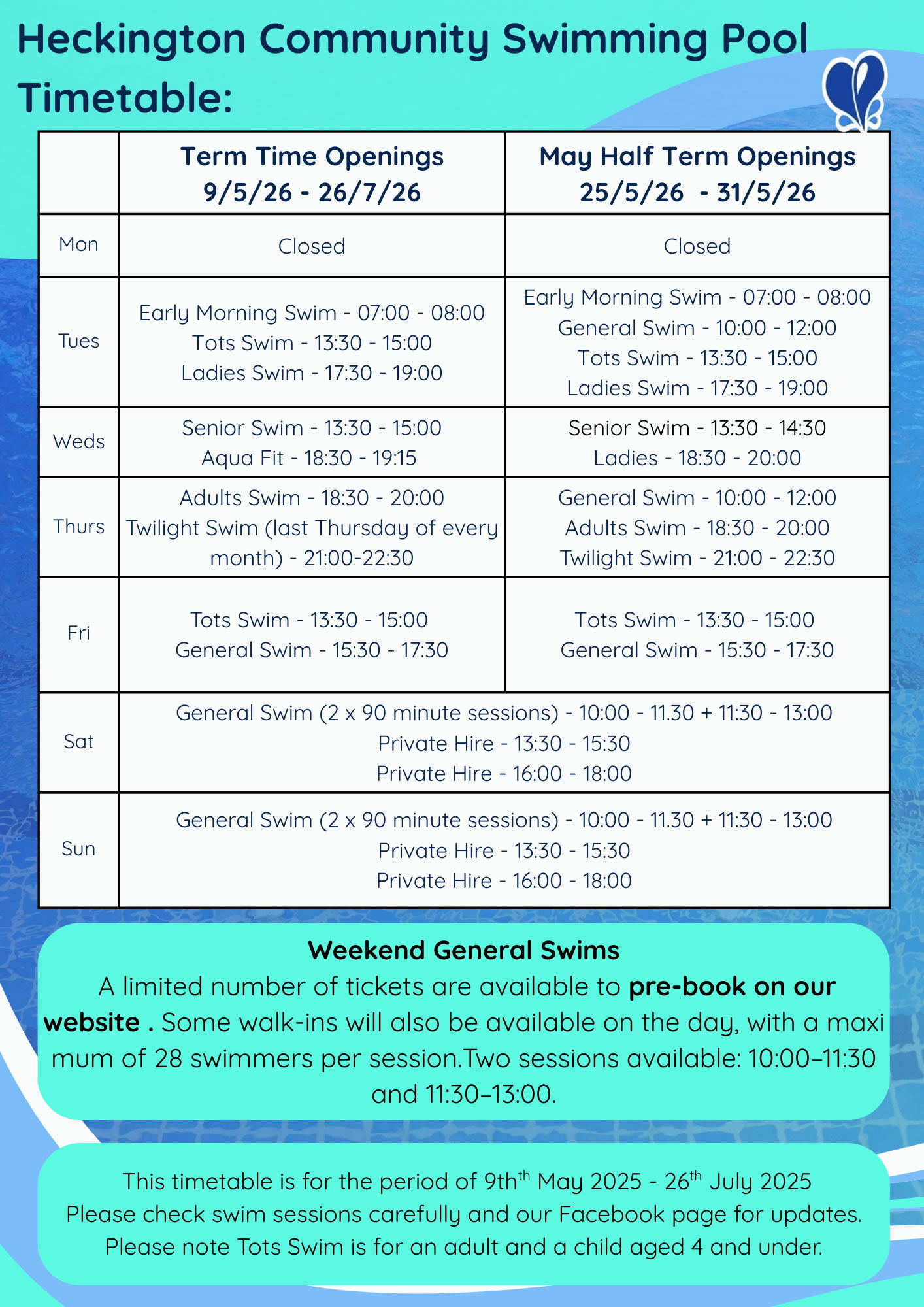 2026 Printed Timetable – Page 1