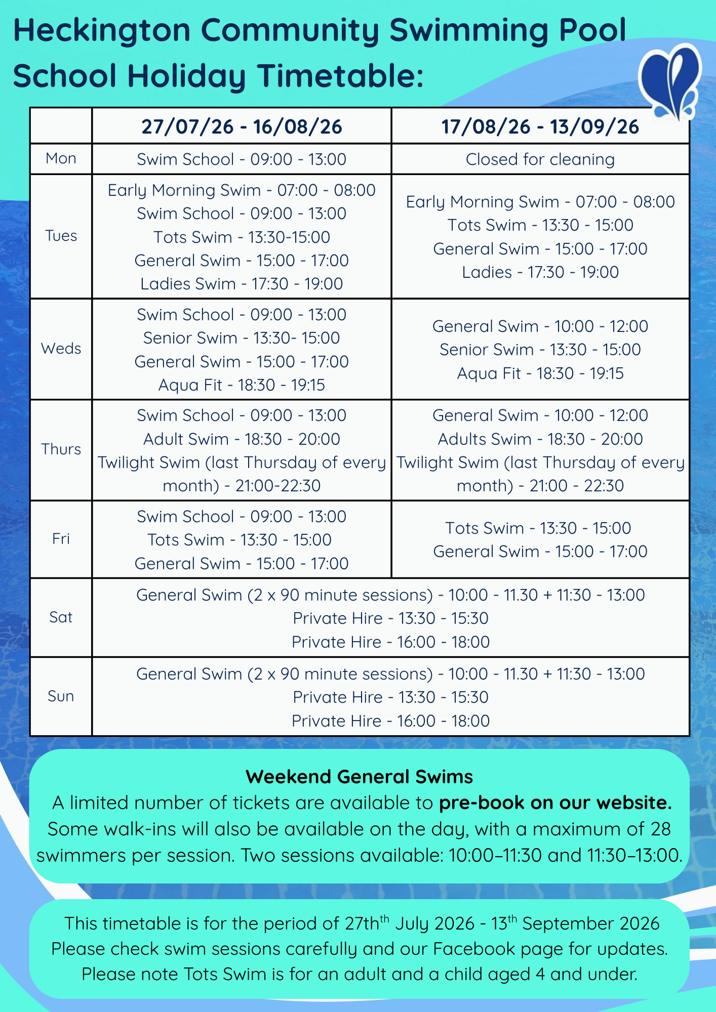 2026 Printed Timetable – Page 2